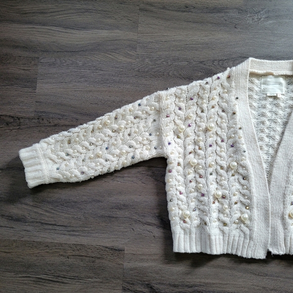 by Anthropologie Ivory Kimono in Things Party Pearl Cardigan One Size - Picture 7 of 16